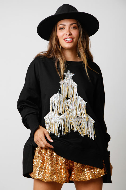 Holiday Sequin Fringe Christmas Tree Top