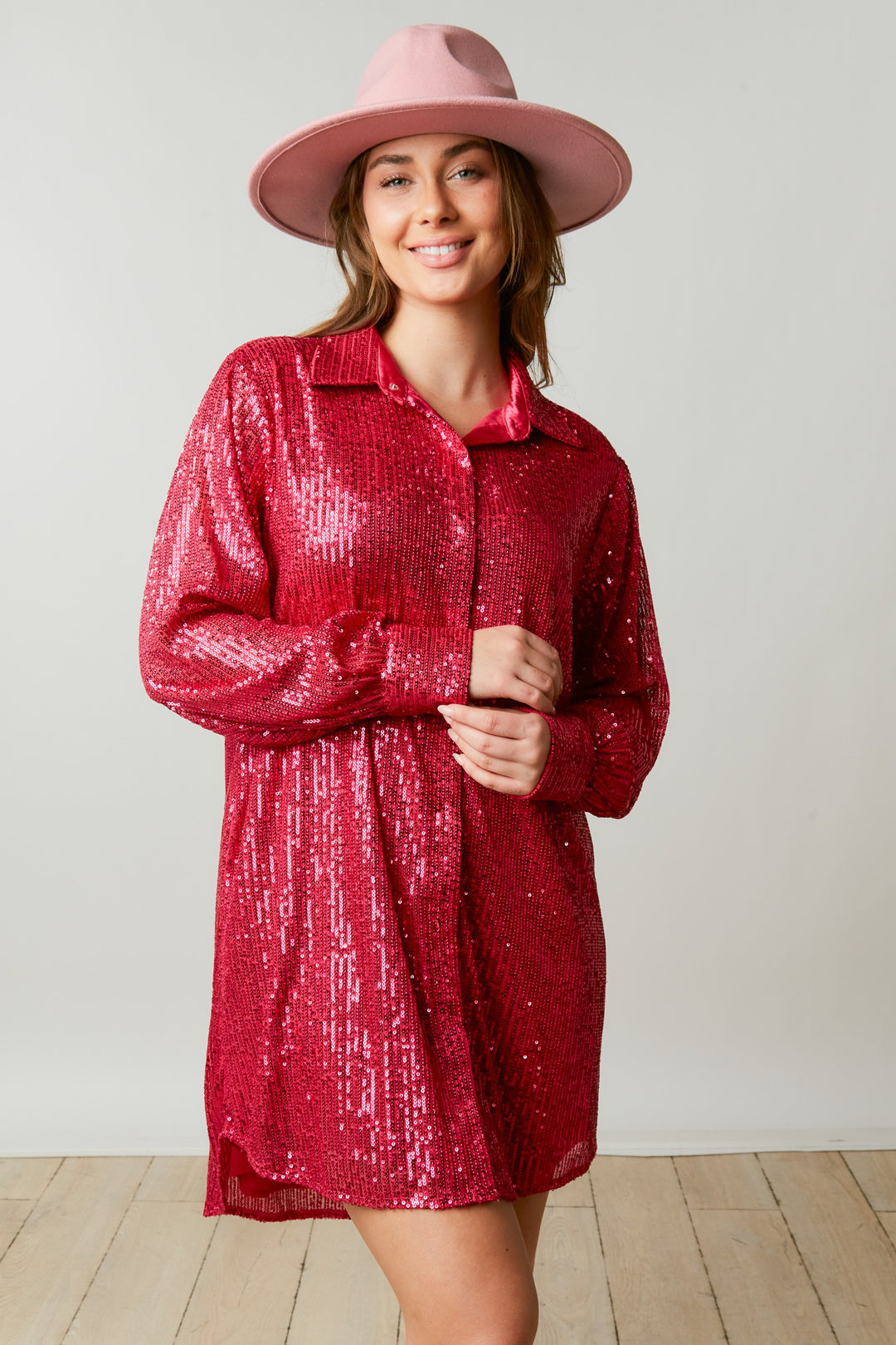 Sequin Shirt Dress- Fuschia – Antigone's