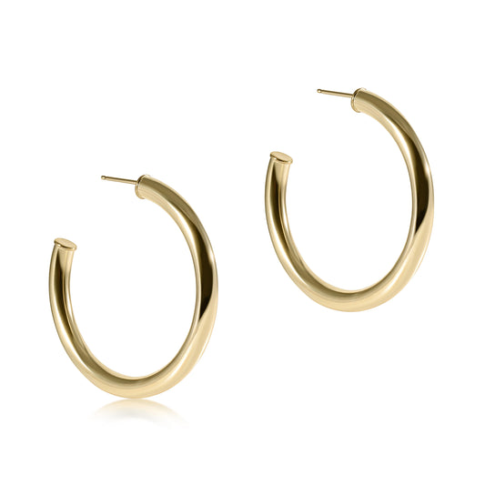 Round Gold 1" Post Hoop 4mm Smooth