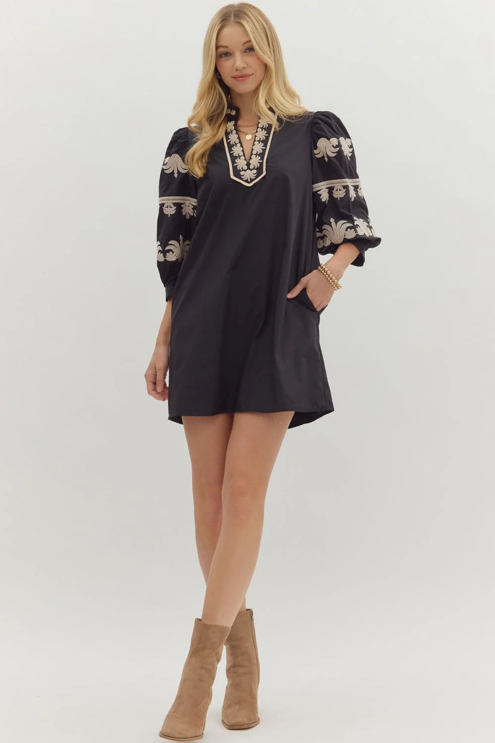 Black Long Sleeve Embroidered Dress L Black Long Sleeve Embroidered Dress L