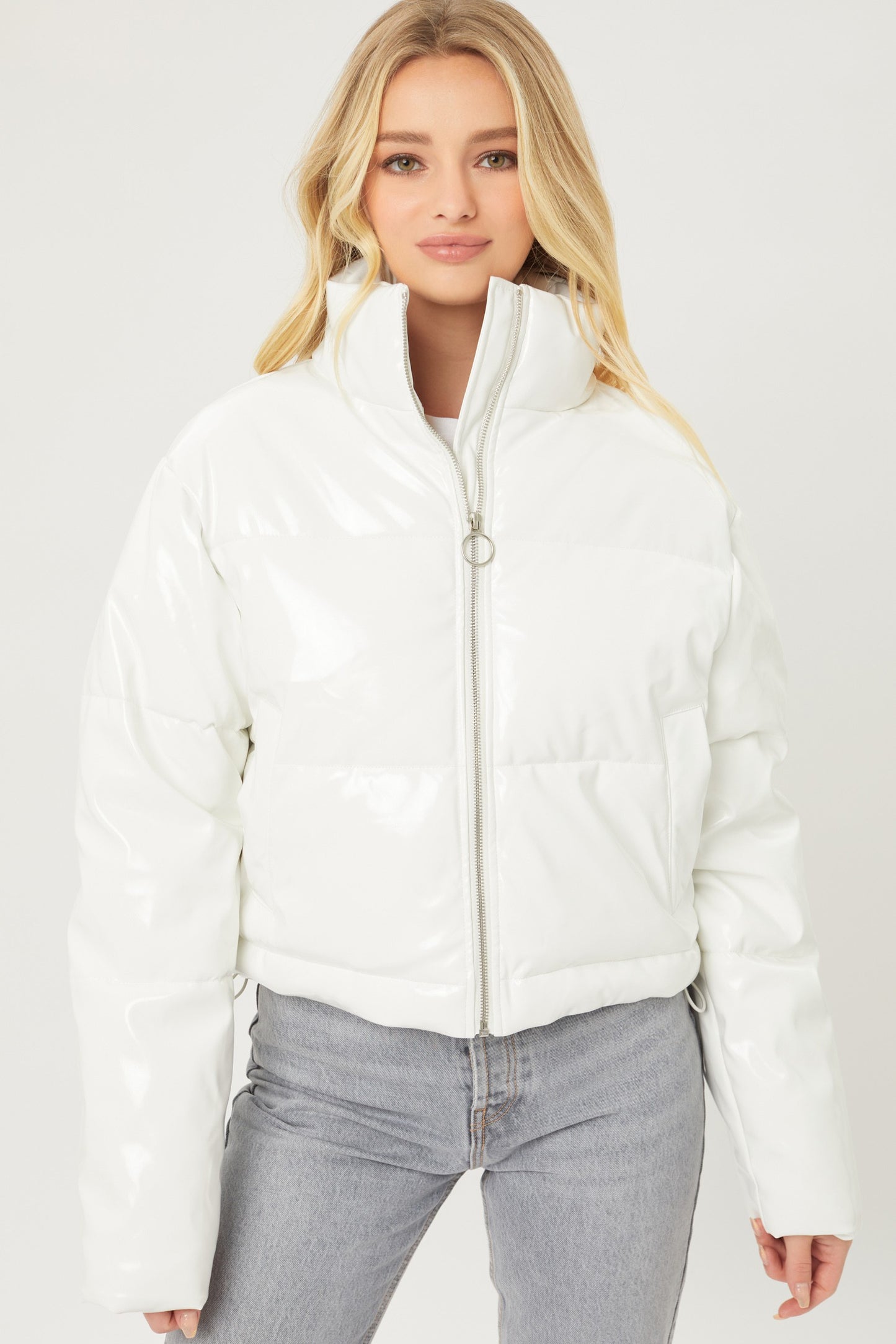 Faux Patent Leather Puffer Jacket